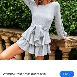 Saints+Secrets Chic Long Sleeve Gray Ruffle Dress